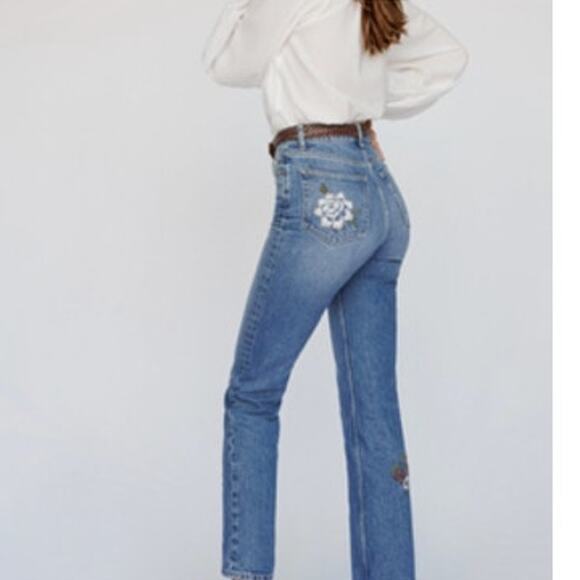 Reformation Cynthia High Rise Straight Jeans Fauna Embroidery 26 - Picture 3 of 11